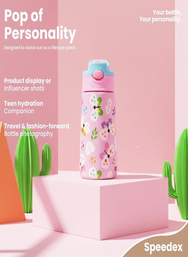 سبيديكس زجاجة ماء للأطفال من الفولاذ المقاوم للصدأ المعزولة من Speedex Insta، زجاجة شرب ساخنة وباردة معزولة بتفريغ الهواء للأولاد والبنات | تصميم مانع للتسرب وخالٍ من مادة BPA، سعة 330 مل (INSTA-PRINTED-IN3303) - Image 5